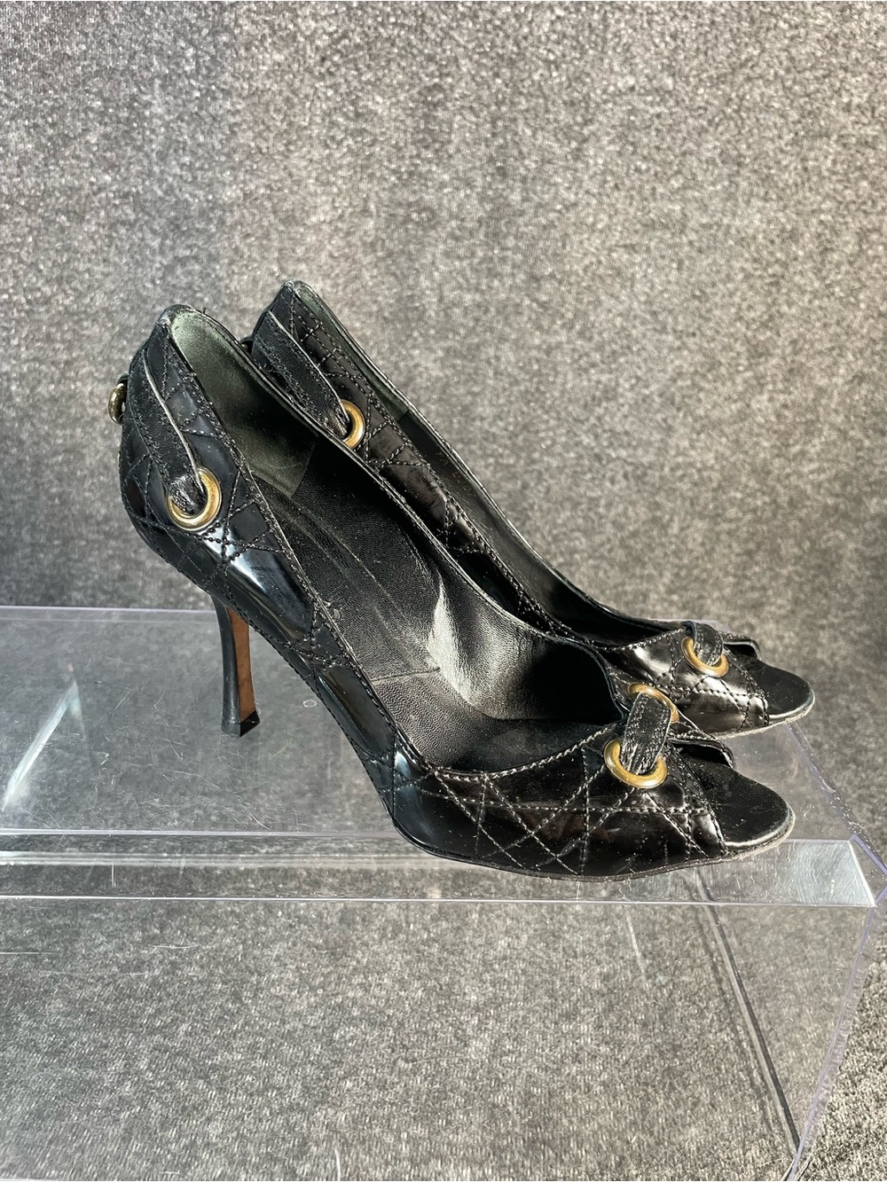 Christian Dior Cannage Black Leather High Heel Peep Toe Pumps SZ EU 36.5 US 6.5 - Picture 7 of 14